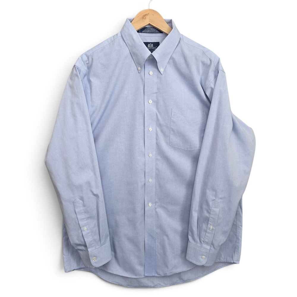 Stafford Pinpoint Oxford Dress Shirt Mens 17 35 Long Sleeve Button Down Blue
